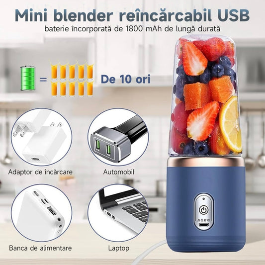 Mini blender portabil 400 ml, pentru băuturi de fructe și legume